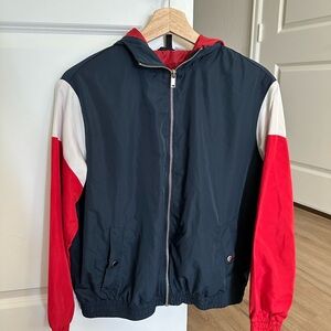 H&M Red & Dark Blue Hooded Lightweight Jacket: